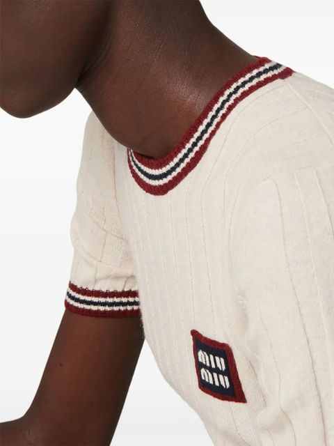 Miu Miu logo-appliqué cashmere top - Neutrals