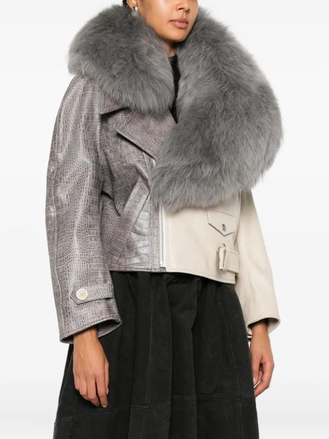 Marni fur collar reptile-effect jacket - Grey