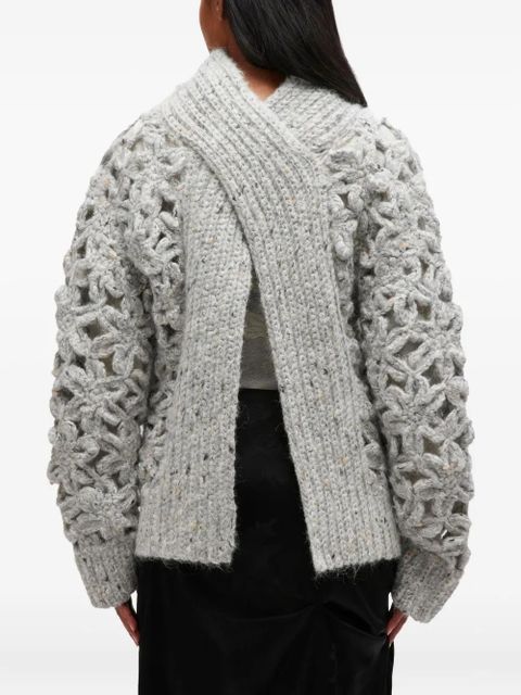 GANNI flower crochet alpaca sweater - Grey