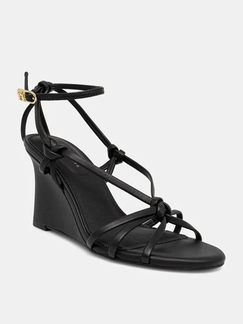 Tommy Hilfiger sandały skórzane LEATHER KNOTS WEDGE SANDAL kolor czarny FW0FW08417 - zdjęcie produktu nr 1