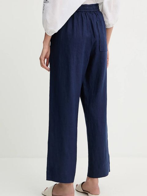 United Colors of Benetton spodnie lniane damskie kolor granatowy proste high waist 4AGHDF08J