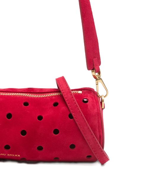 Manu Atelier mini Cylinder Perforated shoulder bag - Red