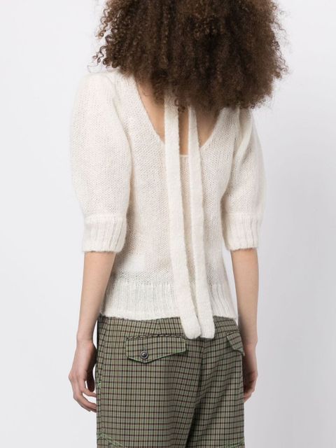 GANNI logo-embroidered short-sleeve jumper - White