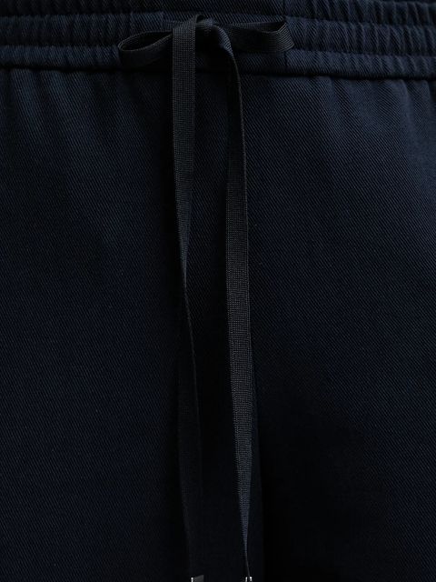 BOSS spodnie bawełniane damskie kolor granatowy proste high waist 50543268