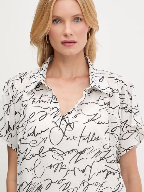 Karl Lagerfeld bluzka bawełniana damska kolor beżowy wzorzysta A3W11039