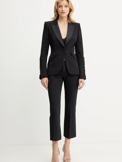 Elisabetta Franchi spodnie damskie kolor czarny dopasowane high waist PA10856E2