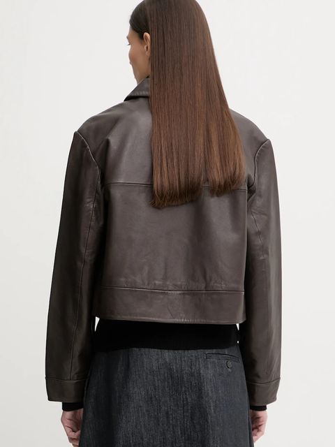 Marc O'Polo kurtka skórzana kolor brązowy przejściowa 510701073011