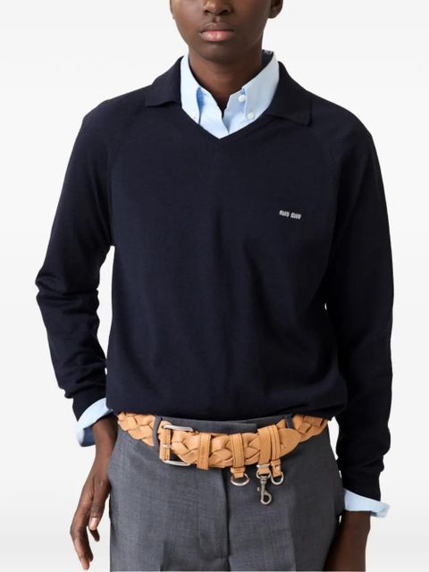 Miu Miu V-neck long-sleeved sweater - Blue