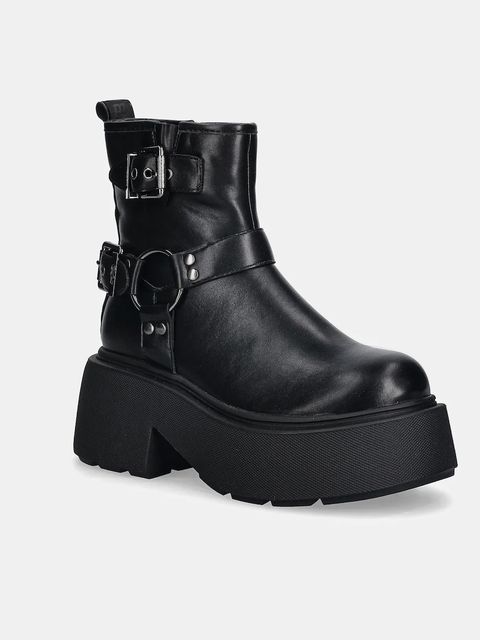 Buffalo botki Vicious Biker Short damskie kolor czarny na platformie 1270157-BLK - zdjęcie produktu nr 1