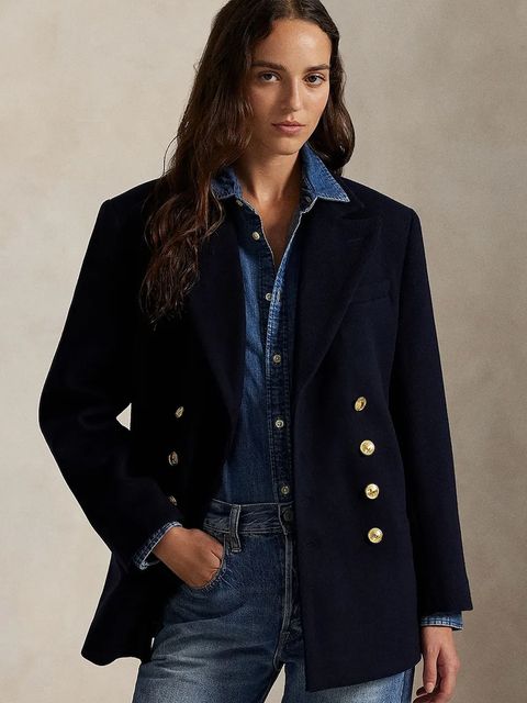 Polo Ralph Lauren marynarka wełniana kolor granatowy dwurzędowa gładka 211971388 - zdjęcie produktu nr 1