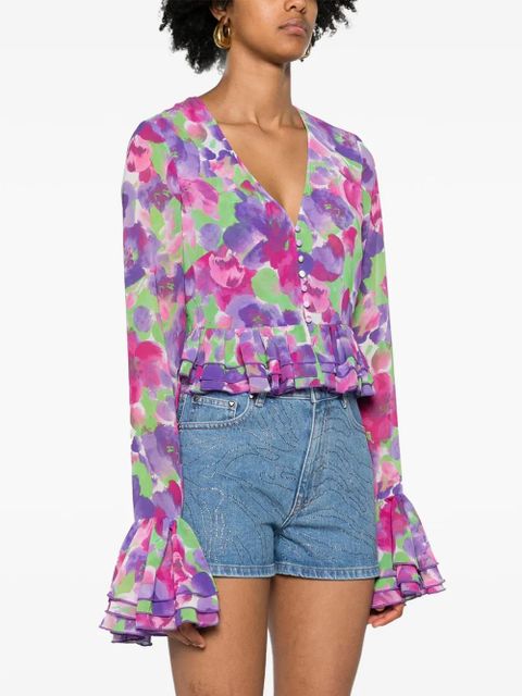 ROTATE BIRGER CHRISTENSEN floral-print cropped blouse - Purple