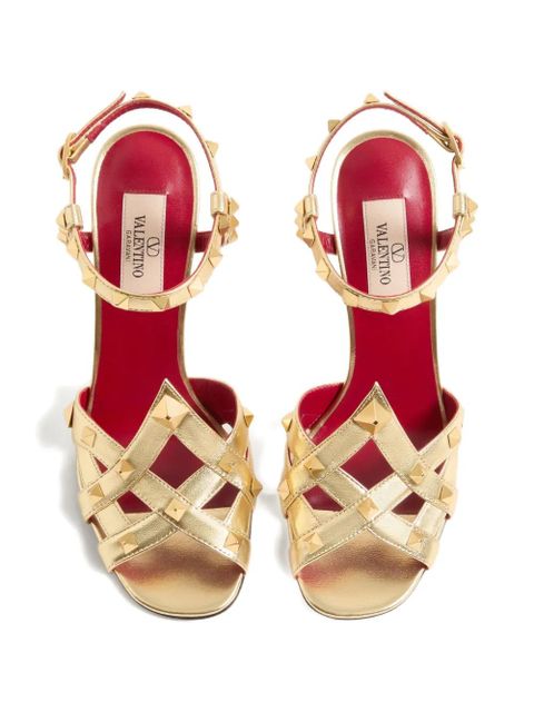 Valentino Garavani Studdy sandal in laminated nappa leather 100mm - Gold