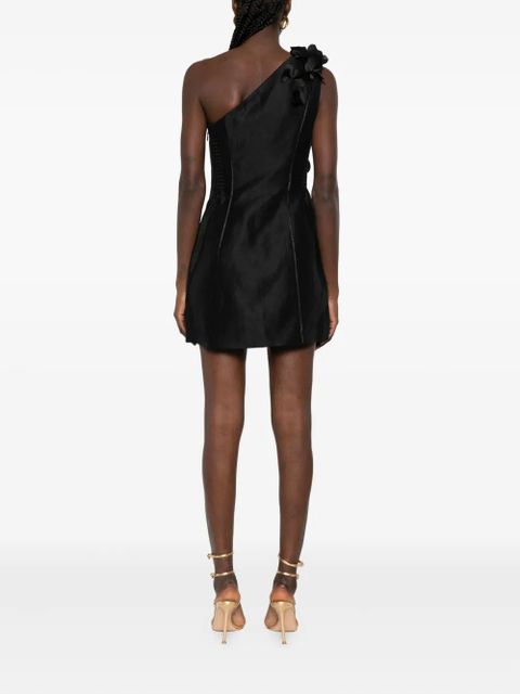 Aje Camille floral-appliqué one-shoulder mini dress - Black