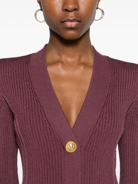 Balmain V-neck knitted mini dress - Purple