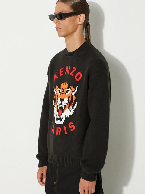 Kenzo sweter wełniany Rws Lucky Tiger Jumper kolor czarny ciepły FE68PU4773LH.99J