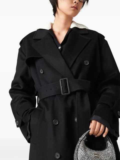 Miu Miu double-breasted velour trench coat - Black