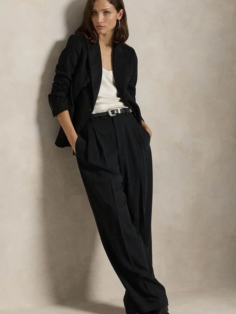 Polo Ralph Lauren marynarka z domieszką wełny kolor czarny dwurzędowa gładka 211947956