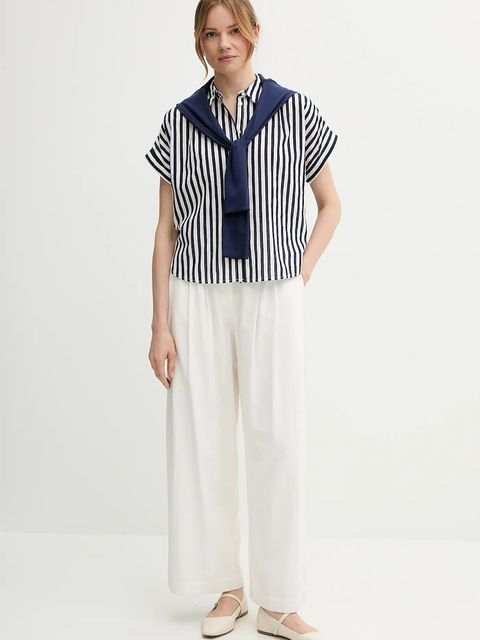 United Colors of Benetton koszula z domieszką lnu damska kolor granatowy relaxed z kołnierzykiem klasycznym 58I5DQ08M - zdjęcie produktu nr 2