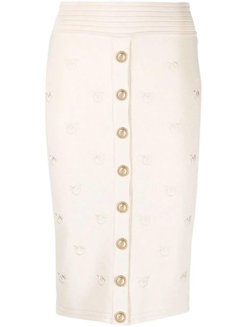 PINKO Love Bird-embroidered logo knitted midi skirt - Neutrals - zdjęcie produktu nr 1