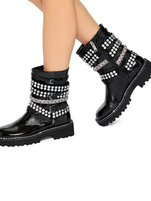 Kurt Geiger London botki skórzane Multi Strap Flat Boot damskie kolor czarny na platformie 4994309419