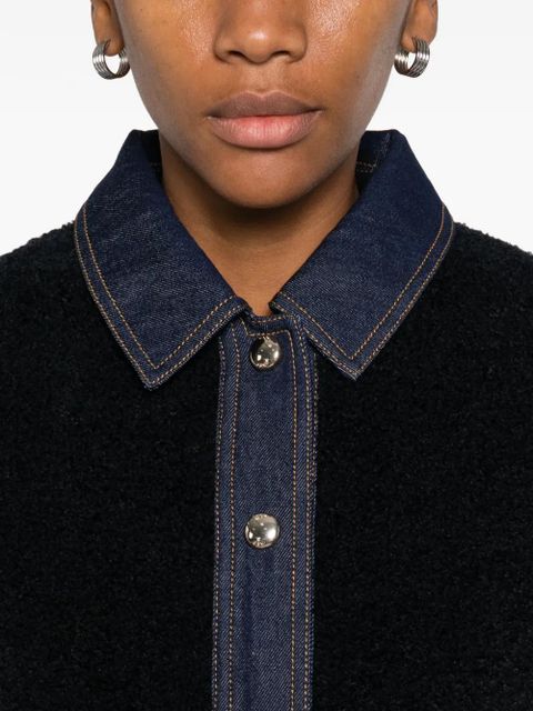 Maje denim-trim shearling jacket - Blue