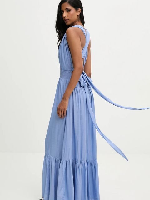 Answear.LAB sukienka kolor niebieski maxi rozkloszowana
