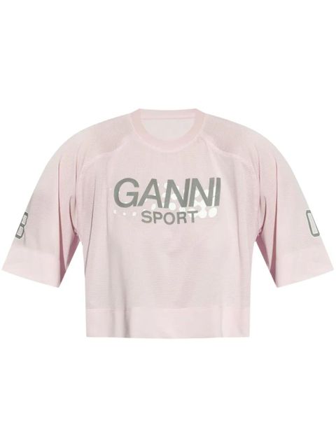 GANNI performance crop top with logo - Pink
