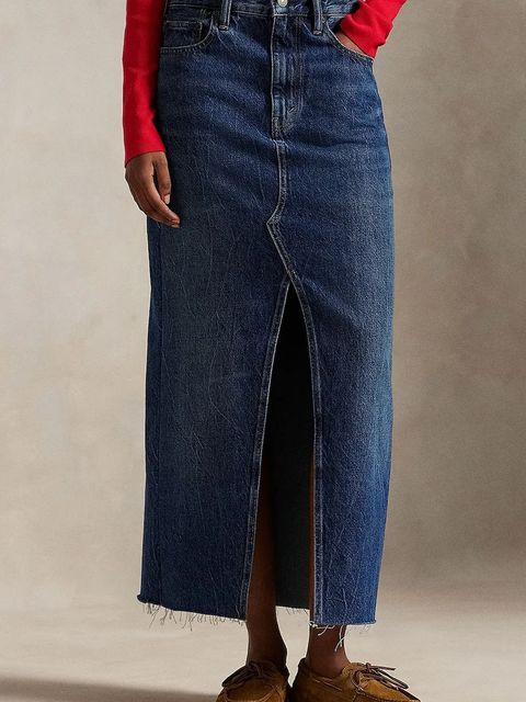 Polo Ralph Lauren spódnica jeansowa kolor granatowy midi prosta 211A95501 - zdjęcie produktu nr 1