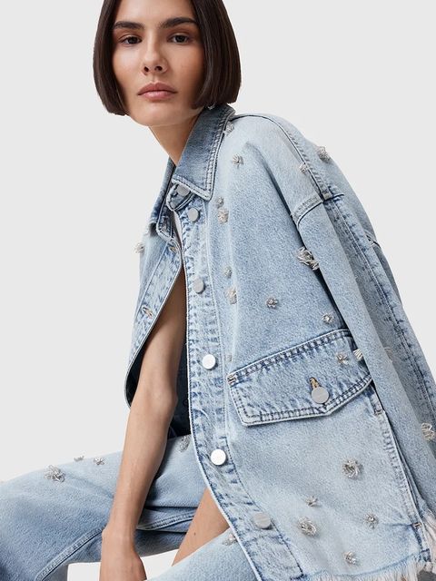 AllSaints kurtka jeansowa bawełniana HETTIE kolor niebieski przejściowa oversize W106PC