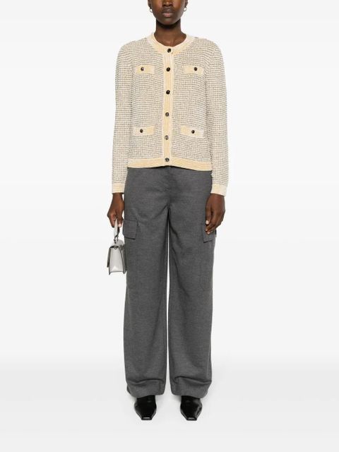 Tory Burch metallic-thread striped cardigan - Neutrals