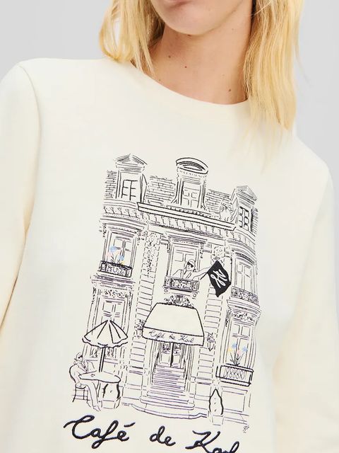 Karl Lagerfeld bluza bawełniana damska kolor beżowy z nadrukiem A2W20057