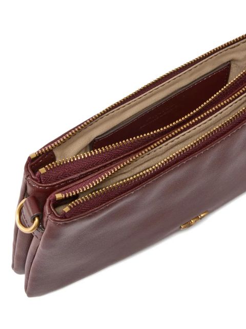PINKO logo-plaque zip clutch bag - Brown
