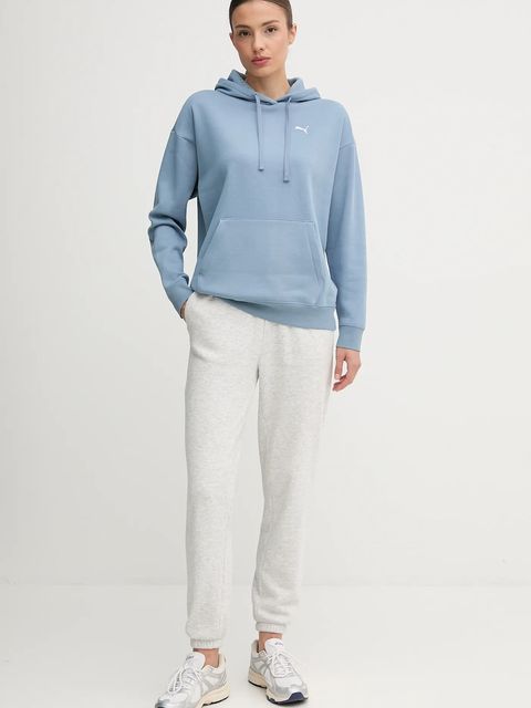 Puma bluza damska kolor niebieski z kapturem z aplikacją 684976