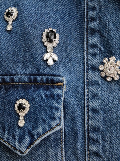 AllSaints koszula jeansowa damska kolor granatowy regular z kołnierzykiem klasycznym W121PD