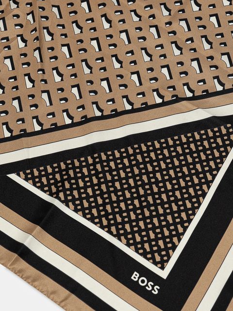 BOSS apaszka jedwabna kolor beżowy wzorzysta 50536118