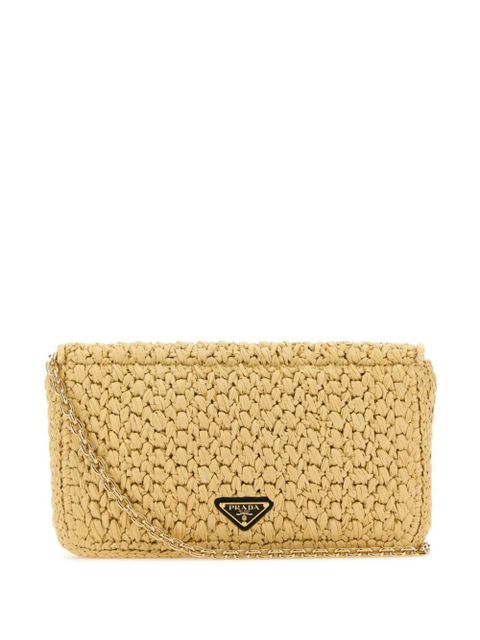 Prada triangle-logo woven shoulder bag - Neutrals