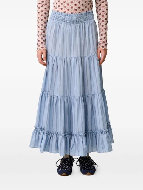 Claudie Pierlot striped ruffled-tiers A-line skirt - Blue