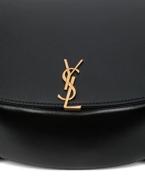Saint Laurent logo-plaque half-moon tote bag - Black