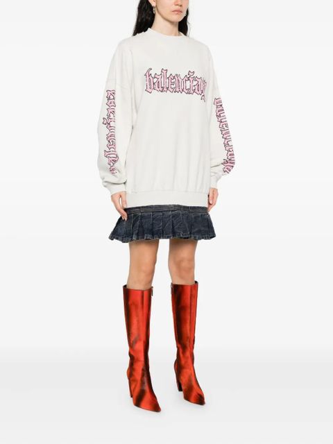 Balenciaga pleated-hem logo dress - Neutrals