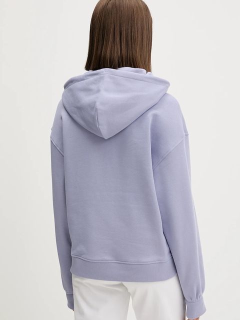 Tommy Jeans bluza bawełniana damska kolor fioletowy z kapturem z aplikacją DW0DW19414