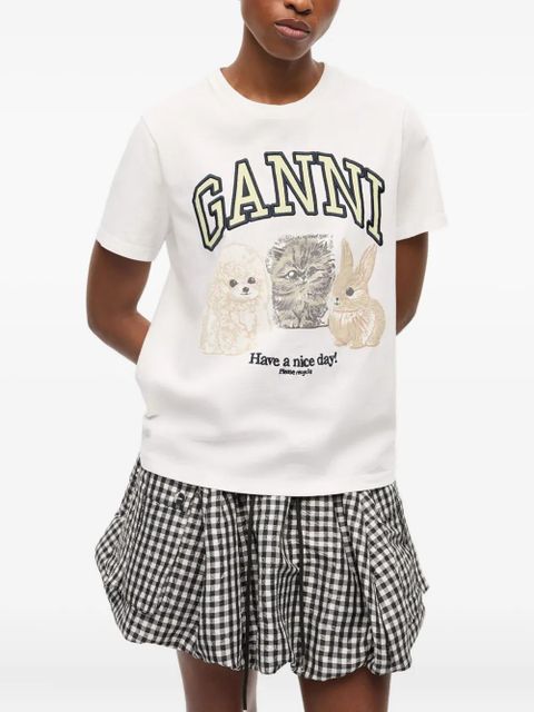 GANNI logo-print T-shirt - White