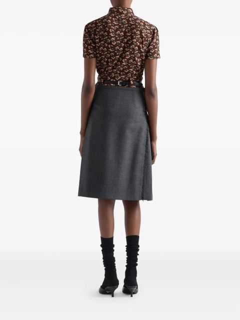 Prada pleated leather-strap midi skirt - Grey