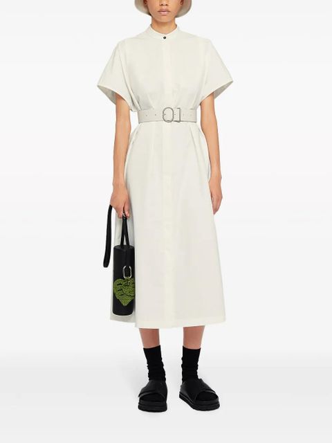 Jil Sander collarless belted shirt dress - White