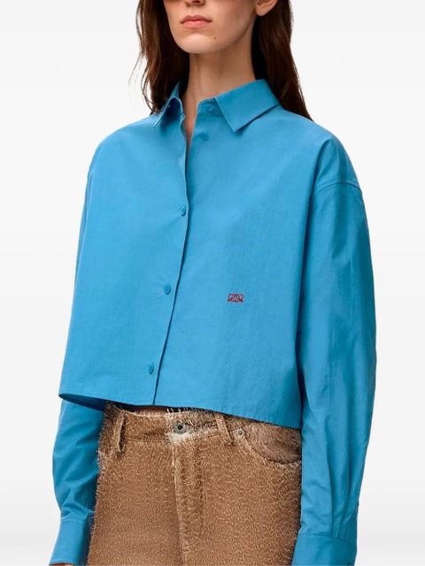 LOEWE cropped Anagram-embroidered shirt - Blue