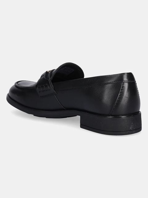 Tommy Hilfiger mokasyny skórzane TH LOGO LEATHER LOAFER damskie kolor czarny na płaskim obcasie FW0FW08705