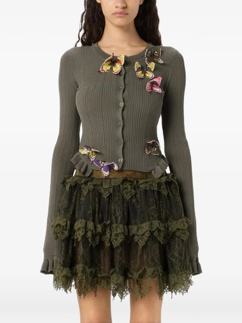 Blumarine butterfly ribbed cardigan - Green