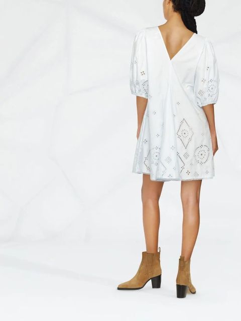 GANNI laser-cut organic cotton dress - Blue