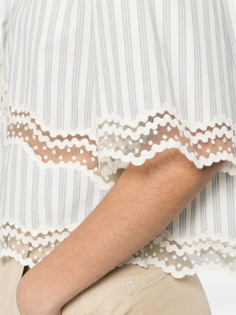 SANDRO lace-trim striped shirt - Neutrals