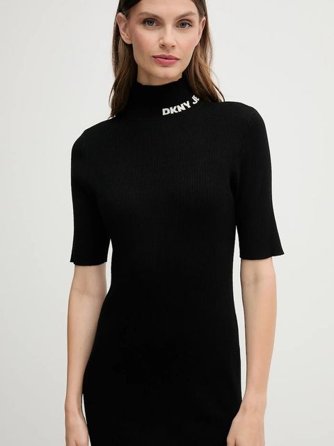 Dkny sukienka kolor czarny midi dopasowana DJ5R0751