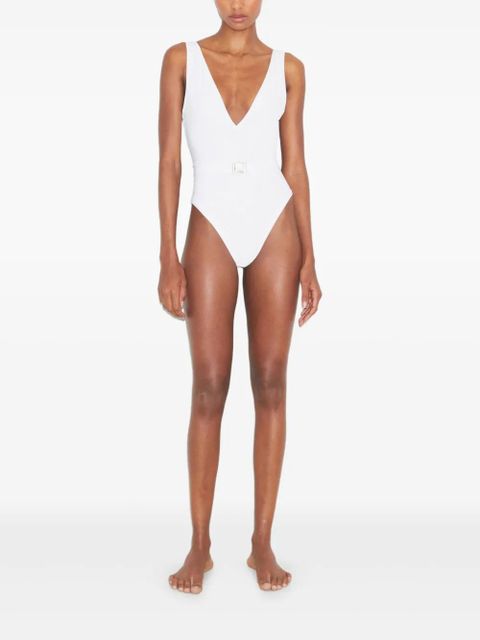 Tory Burch belted V-neck swimsuit - White